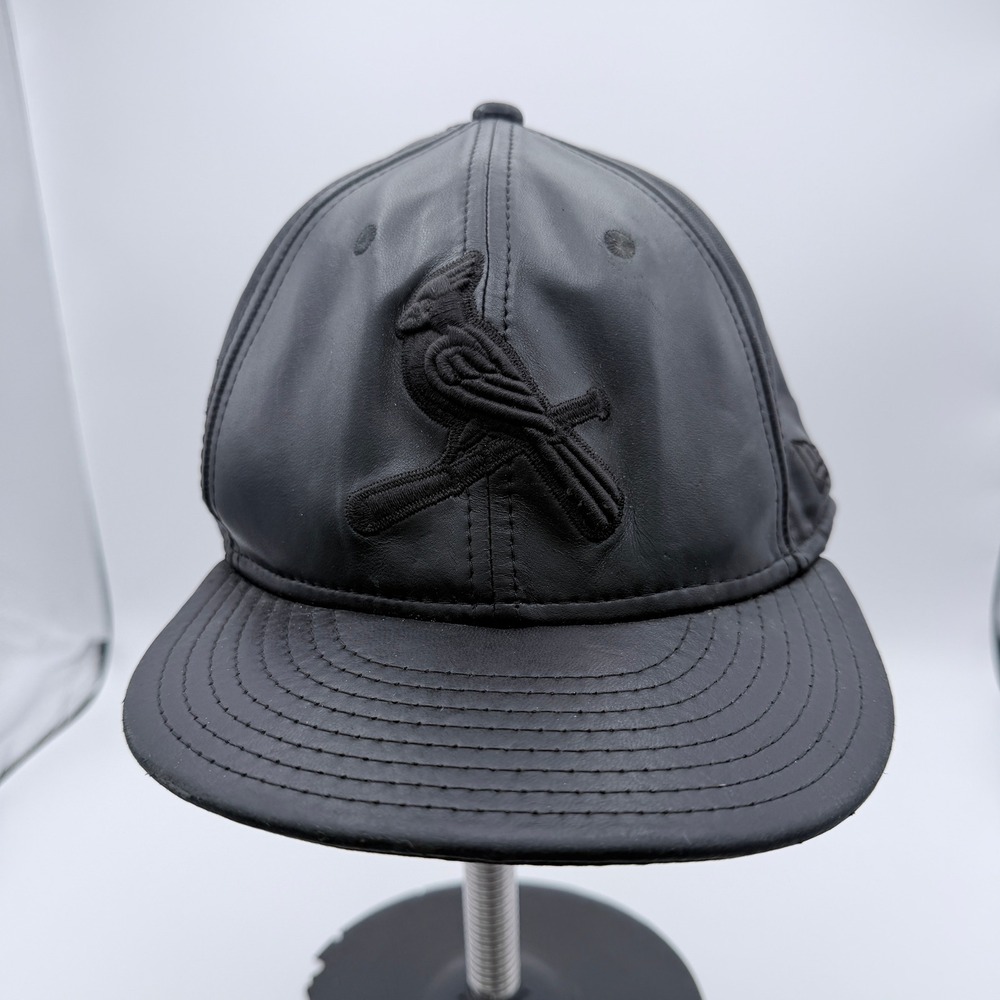New Era 59FIFTY St Louis Cardinals Black Leather Fitted Hat Size 7 3/4 MLB Cap
